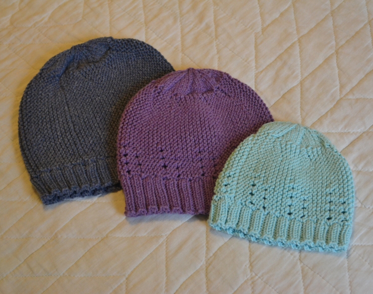 image of marvelously modular garter stitch hats in three sizes